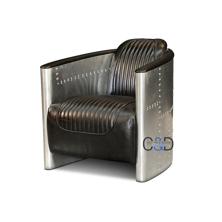 
vintage aluminum tomcat aviation chair brown leather armchair black leather 