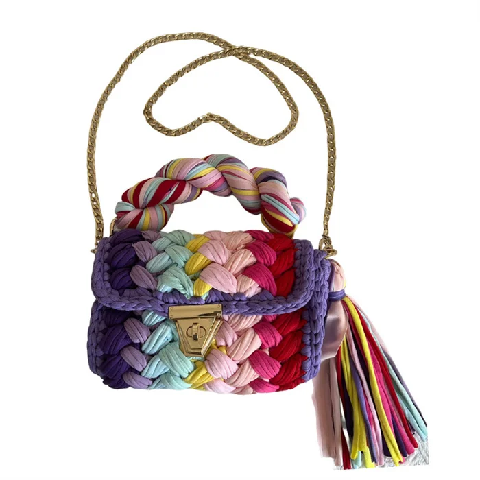 Fashion all-in-one crossbody bag hand woven bag hand hook handbag cotton  knitted bag finished for women