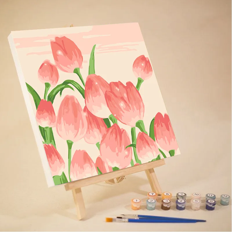 New diy beginners paint by number with frame kids digital art acrylic painting kit