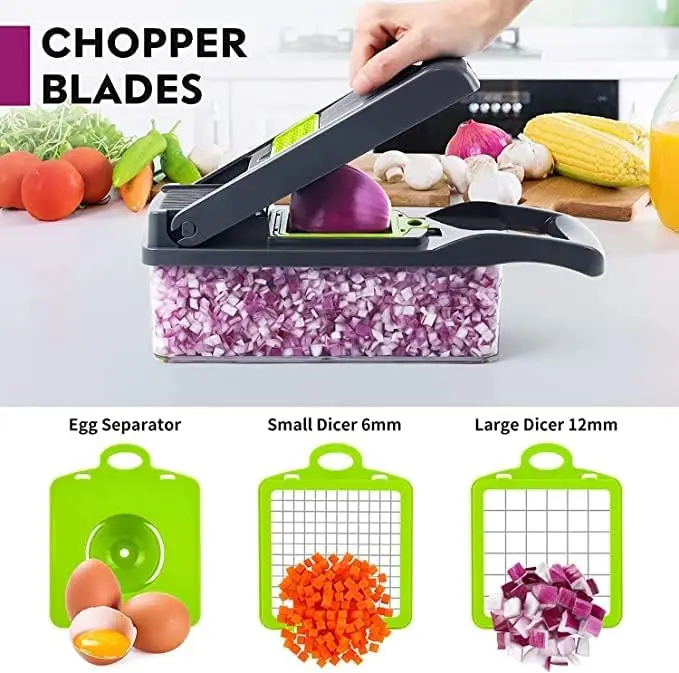 16-in-1 Multifunctional  Onion Chopper with Container Cheese Slicer Food Chopper 8 Blades Veggie Vegetable Chopper