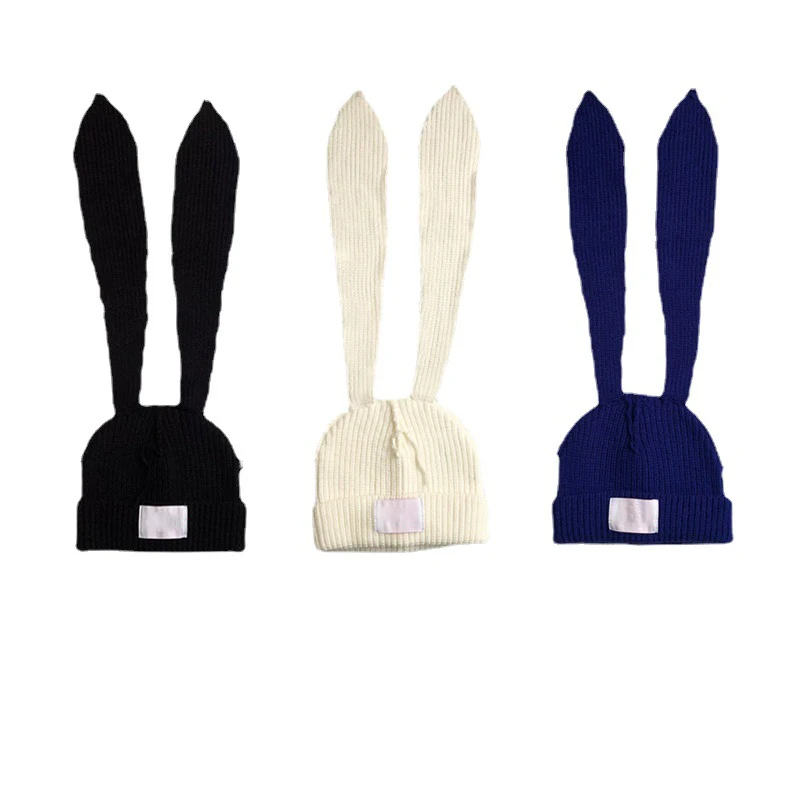 Personalized long cute rabbit ear knitted hat for girl fashionable sweet lovely knitted hat