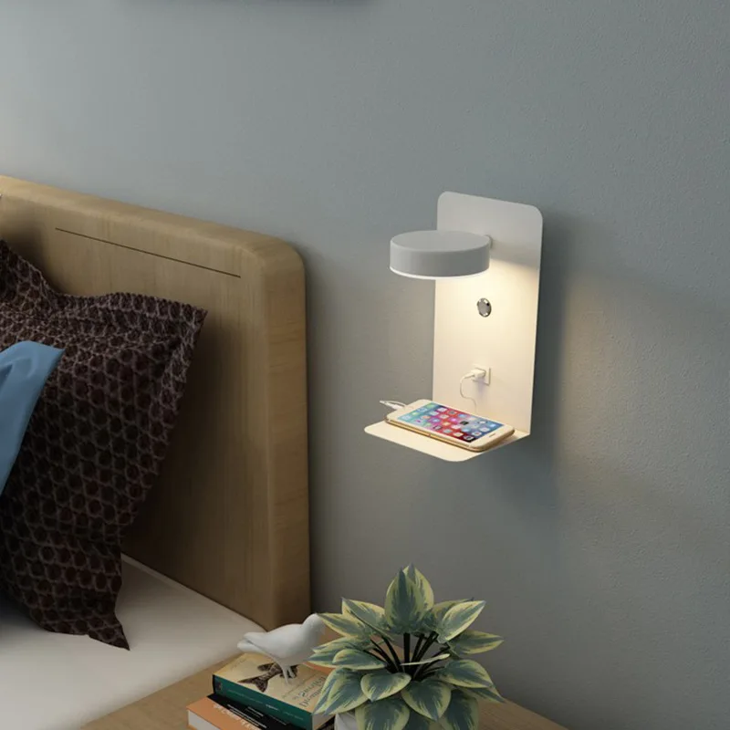 Bedroom bedside reading wall lamp black and white with USB charging hotel villa LED wall lamp