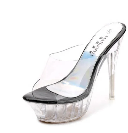 2020 fashion mules pvc clear high heels women sandals for womens and ladies peep toe large size shoes