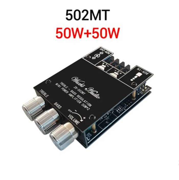 Плата усилителя сабвуфера 502MT 2*50 Вт с синими зубьями