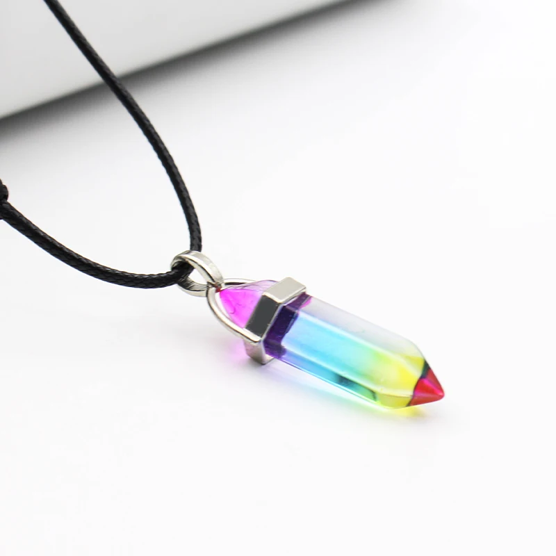 Fashion Hexagonal Column Bullet Pendants Jewelry Necklace Crystal Quartz Healing Point Chakra Stone Long Charms Chains