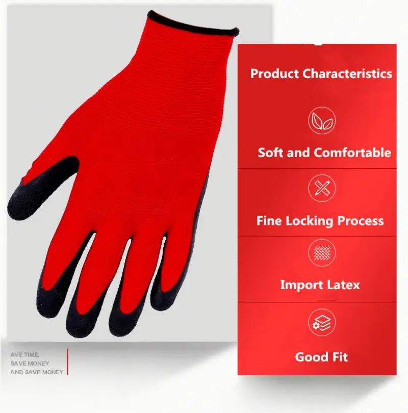 13 Gauge Latex Wrinkled Coated Safety Work Hand Protection Gloves for Gardening Household Construction