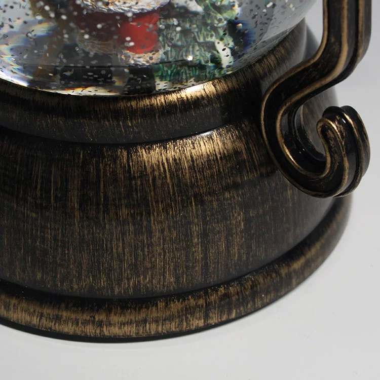 LED and Music Antique Bronze lighted indoor table Plastic glitter water ball Christmas Lantern with handle