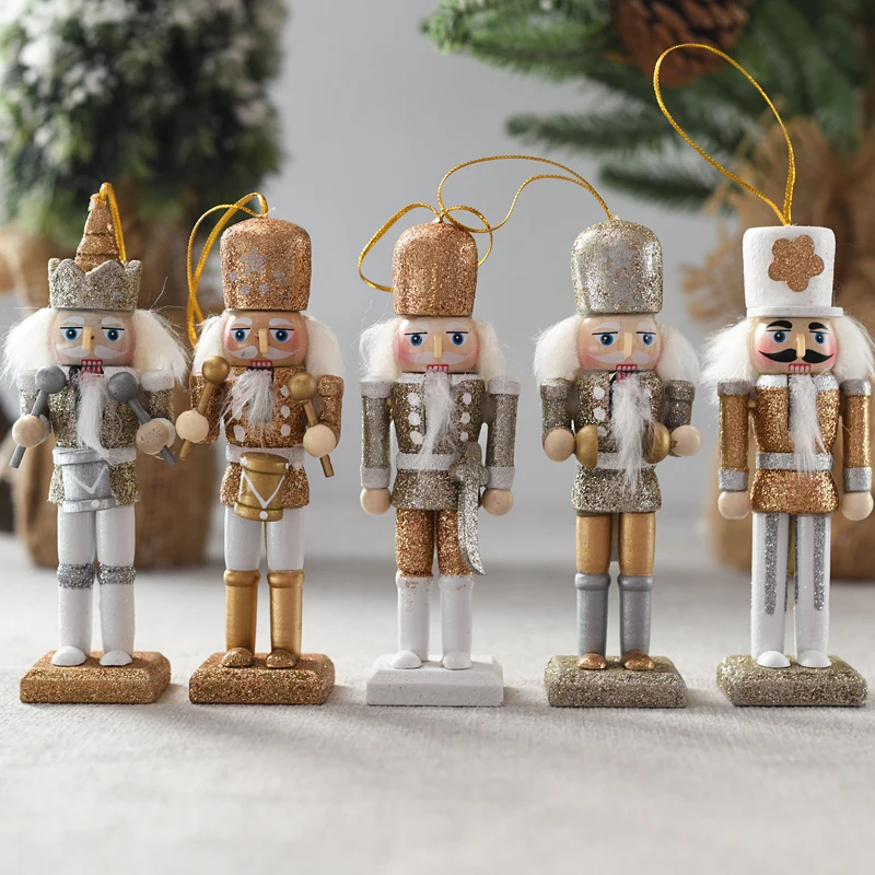 
14cm gold five different character wooden custom nutcracker for Christmas decoration 