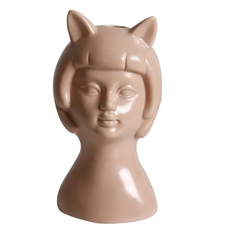 American style creative girl doll design lovely desktop ornaments artificial fake dried flower ceramic flower vase