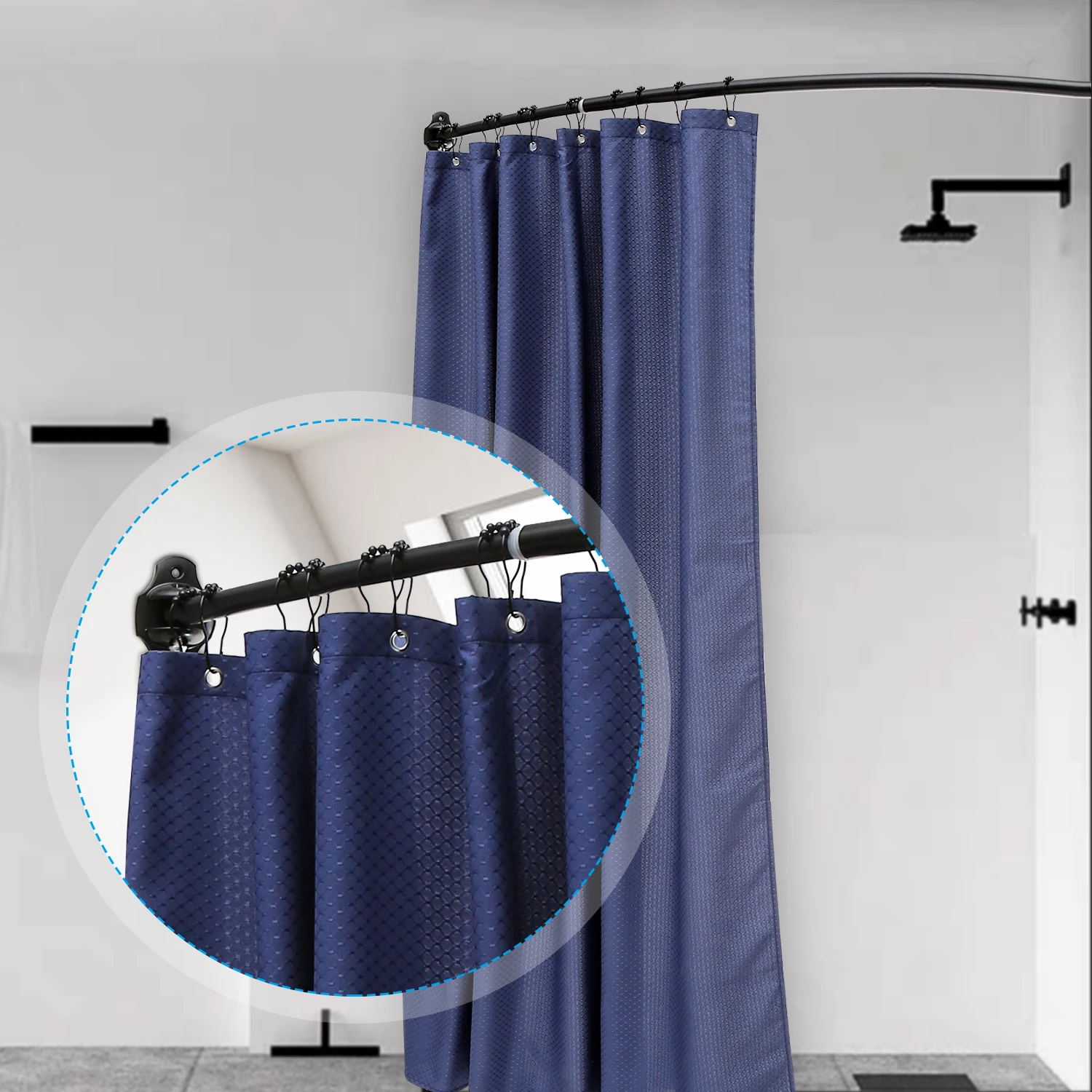 Customized Rotating Curved Shower Curtain Rods Sets Metal Stainless Steel Curtain Rod Set