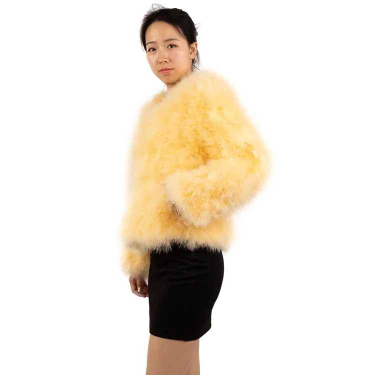 wholesale soft yellow fur coat fluffy women real ostrich feather coat