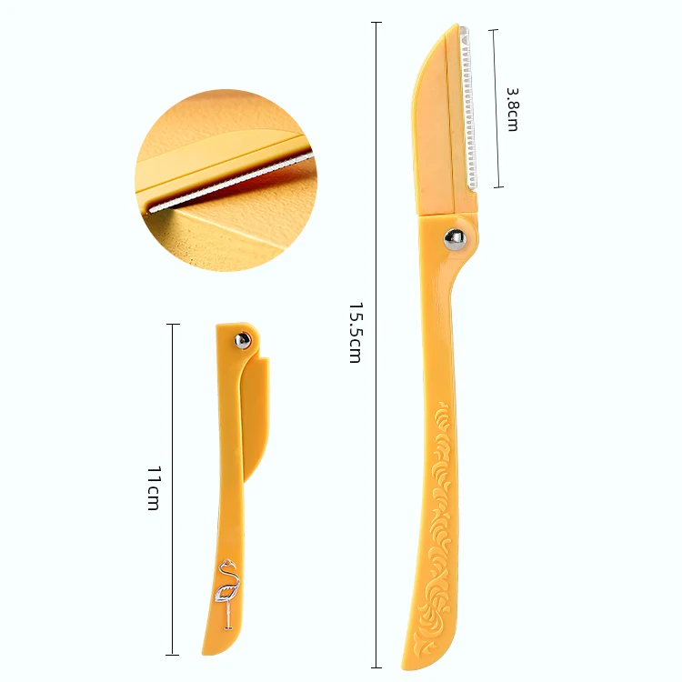 Custom private label steel blade facial hair remover mini  eye brow shaper trimmer folding eyebrow razor set for women