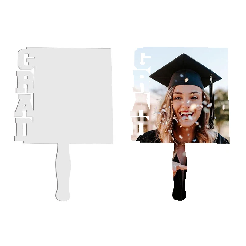 2023 MDF Sublimation Blank fans Photo Frames Photo Panel hand hold fan for graduation paddle fans Desk Decoration Gifts