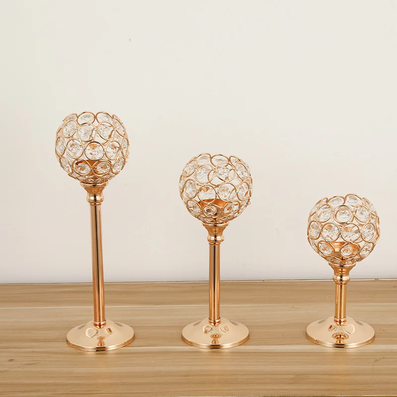 Home Decor Gold Glass Candlestick Stand Silver Metal Crystal Candle Holders For Wedding Table