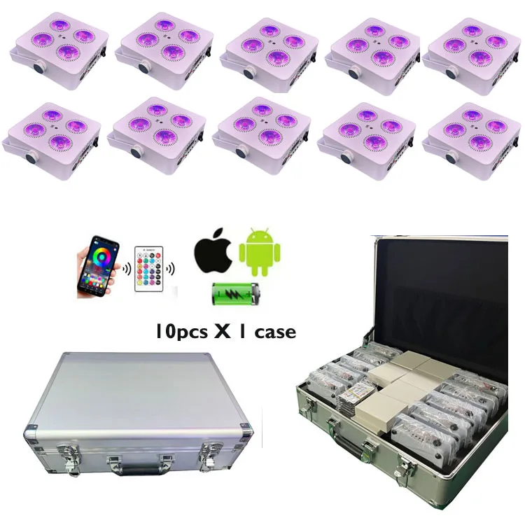 Wholesale 10pcs X 1Case  4X18W Cob Dj Battery Par Light led With Dmx Wifi Wireless Remote Stage Uplight