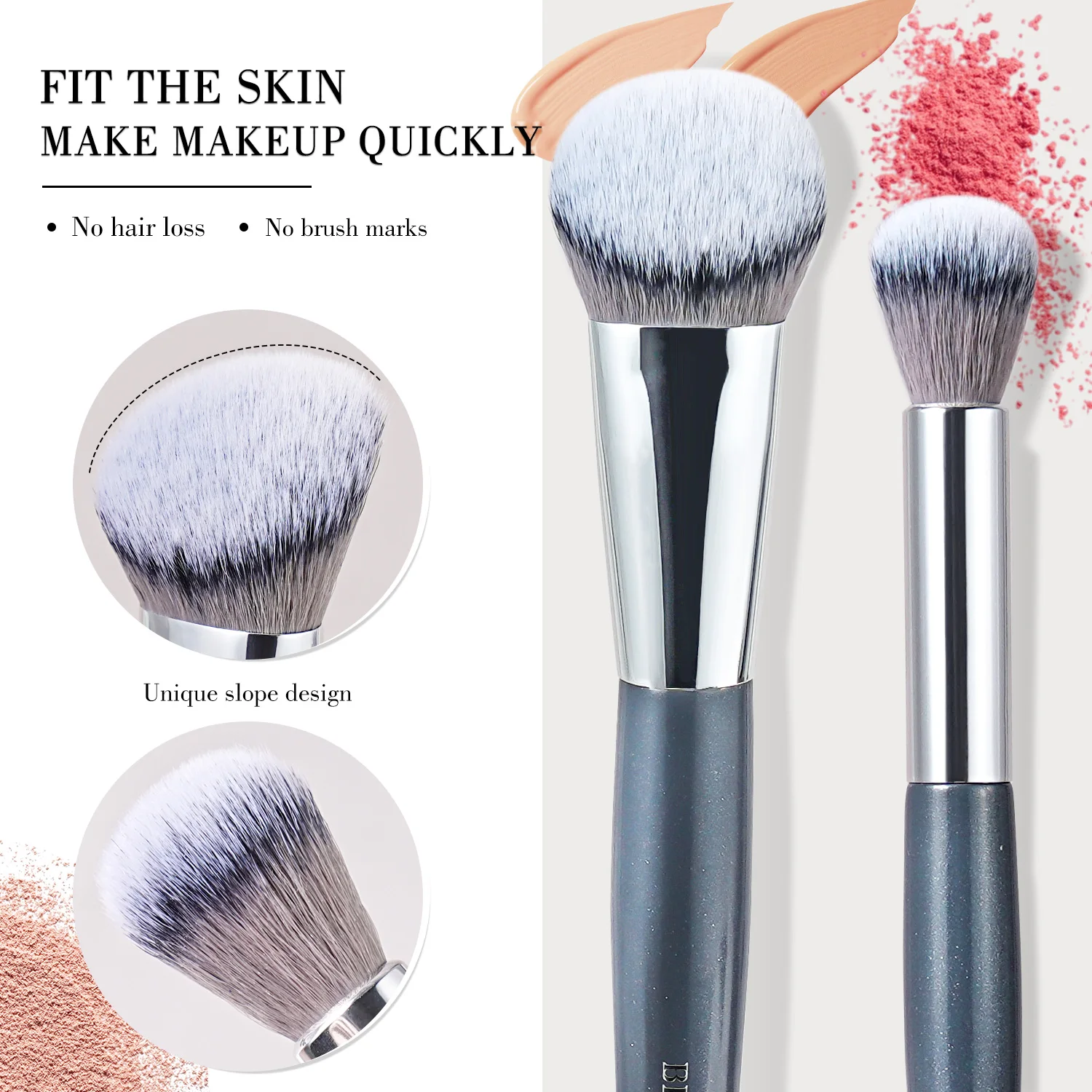 BEILI luxury cosmetic brushes grey wood handle best Synthetic hair blending brush  make up foundation brushes set custom logo