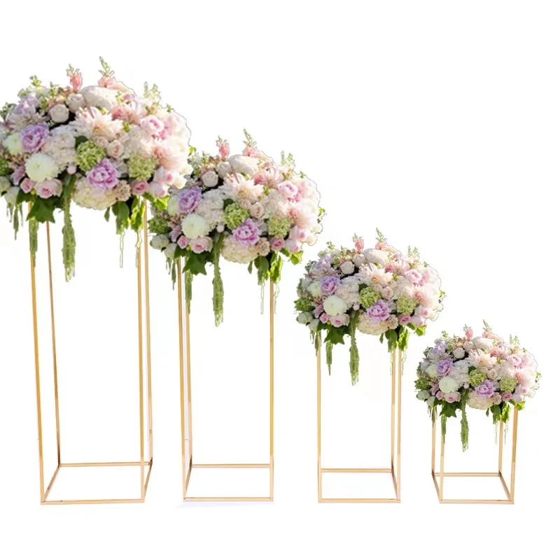 Gold Metal Flower Stand Plinth Pedestal Wedding Centerpiece Table Decoration Rectangular wedding Decoration Flower Stand Vases