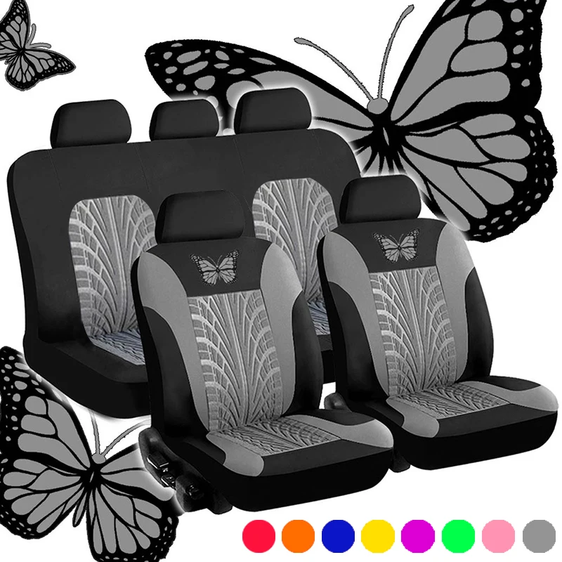 Car Seat Cover Full Set Universal Butterfly Pattern Tire Shape Auto Cover Airbag Safe Truck Van SUV Seat Protector Accessories