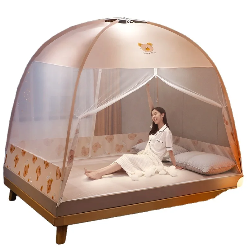 Pop Up Folding Bed Net Foldable Double Bed Canopy Bedroom Anti-Mosquito Net Free Installation