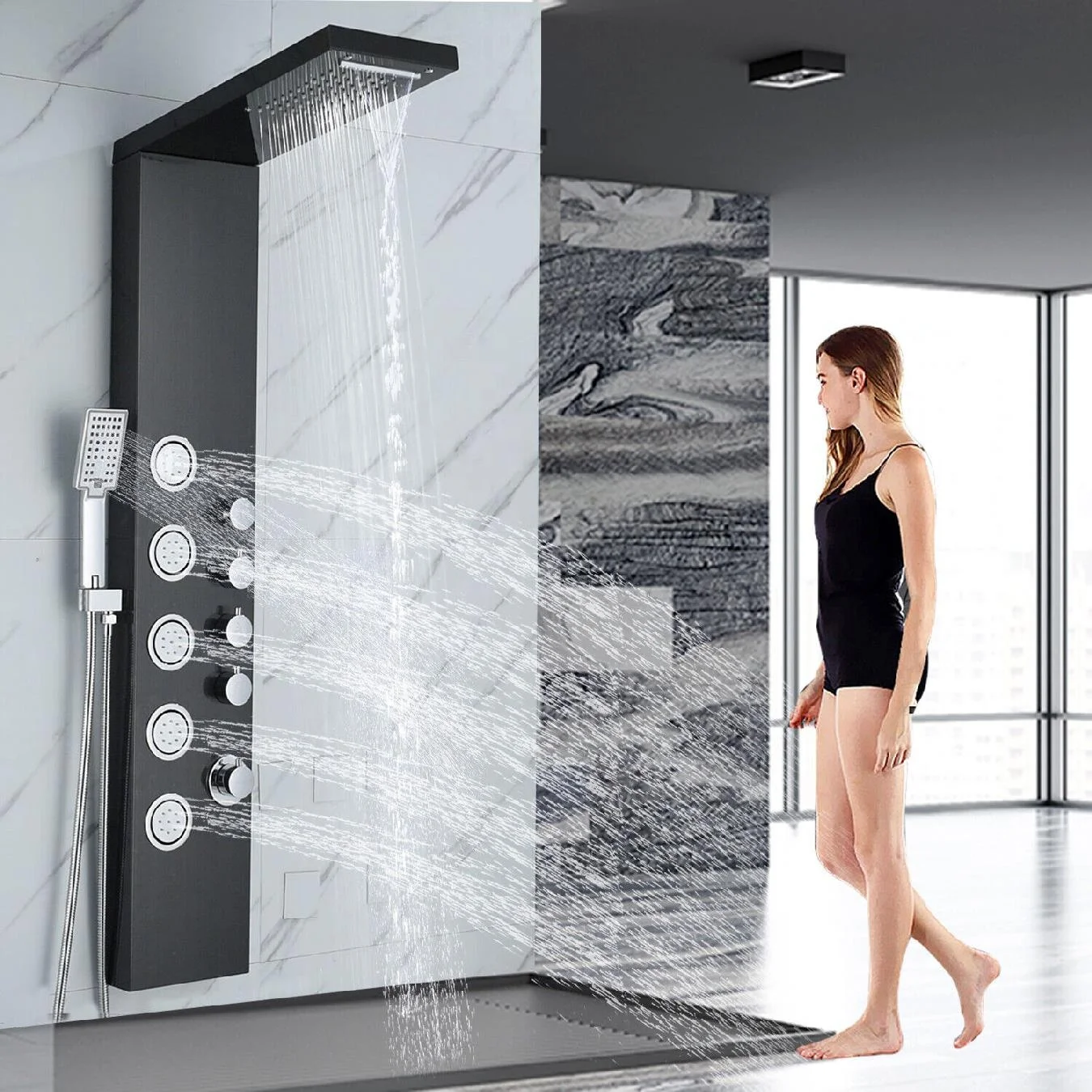 Hot Sale Luxury Thermostatic Rain Shower Head Bathroom Stainless Steel Wall Mounted Waterfall Shower Panels