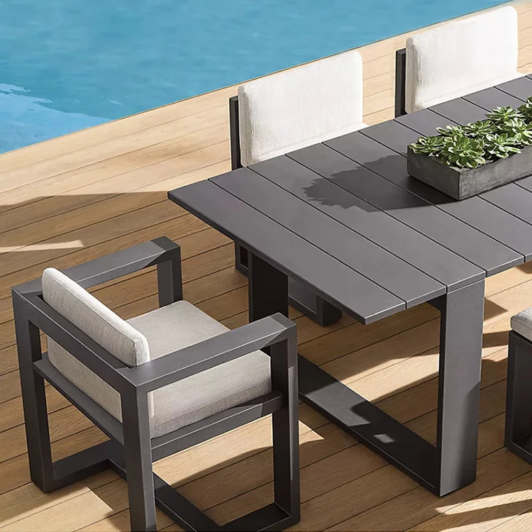 Waterproof Garden Furniture Outdoor Dining Table and Chairs Restaurant Luxury Aluminum Outdoor Dining Set for 6/8/10/12 Seat