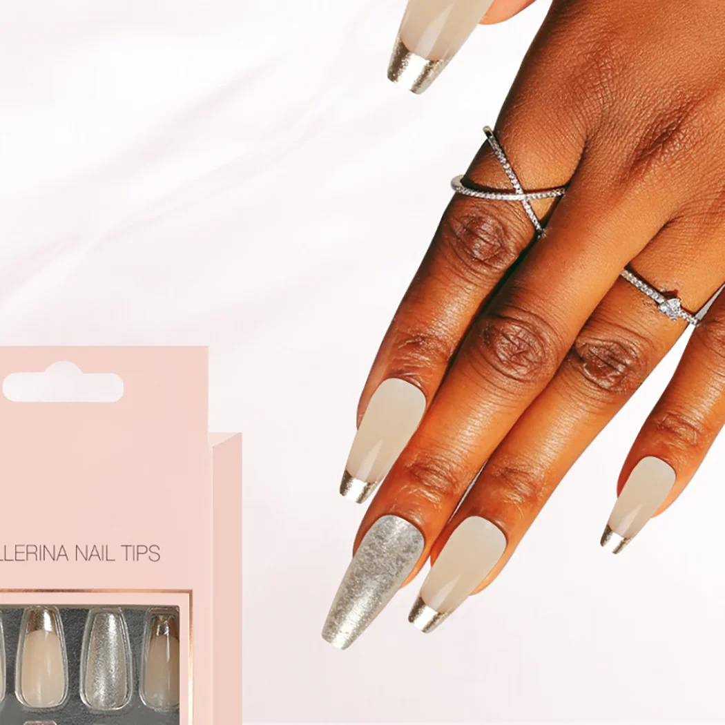 solid matte Almond Tapered Gel-Nail X Customize Logo Stiletto French Full Cover Nail Tips With White Box Packing