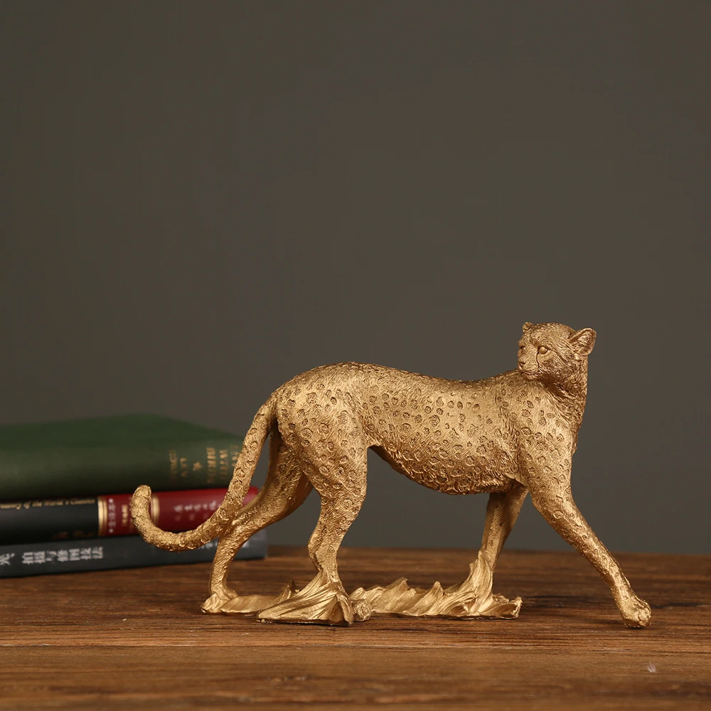 Statue Figurine Sculpture Home Office Table Desktop Decor Ornaments leopard gold Golden Cheetah Handmade Decorative ornaments