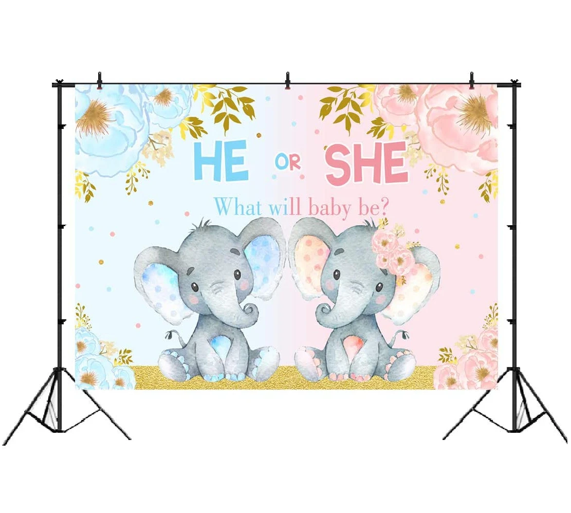 3,6 * 5.9ft слон объявление о поле Baby Shower фото фон розового или голубого он цветок фоновые Декорации для вечеринок баннер