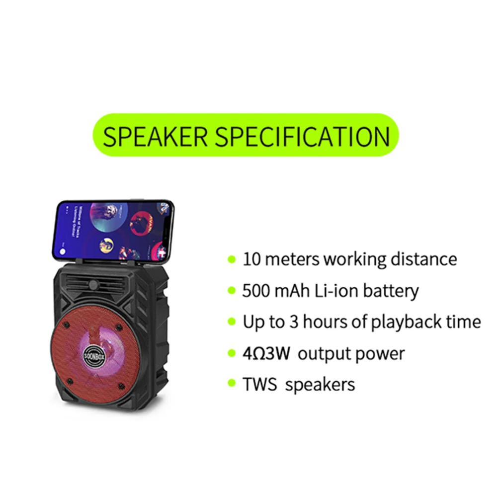 Original 3inch Led Light Wireless Speaker Tws Stereo Sound Amplifier Portable Led Light Speaker
