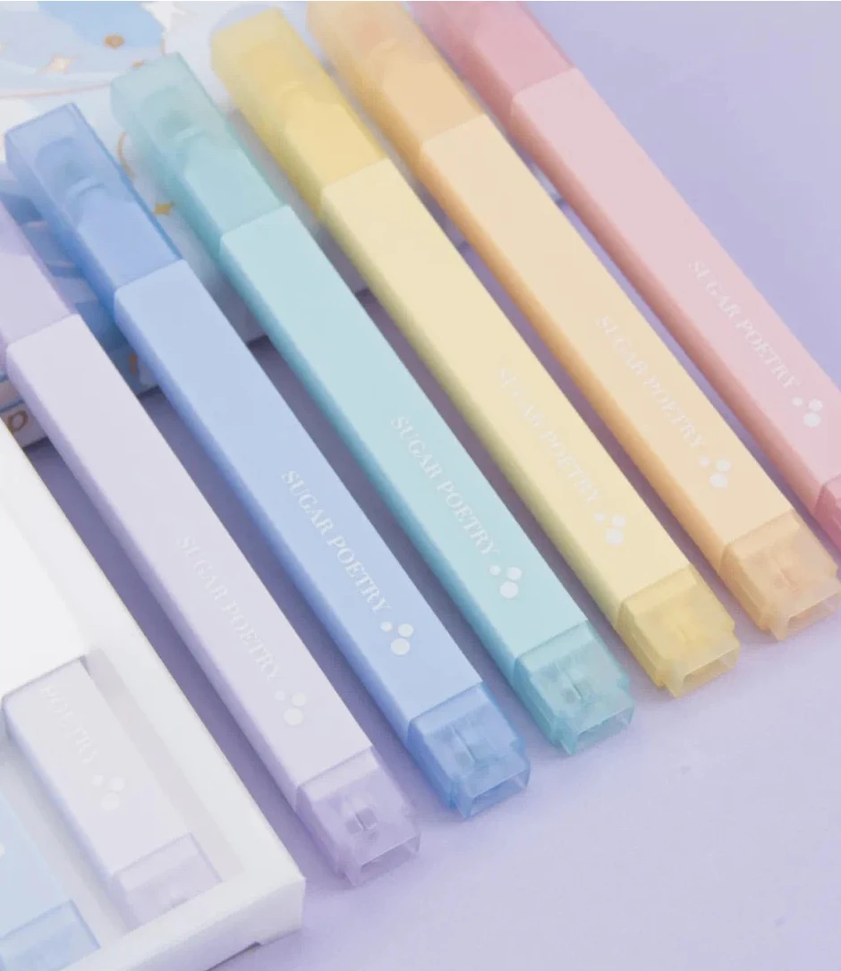 6 Pcs/set Painted Double-head Highlighter Diy Journaling Scrapbooking Polka Dot Softtip Marker&fluorescent Pen Stationery Kawaii