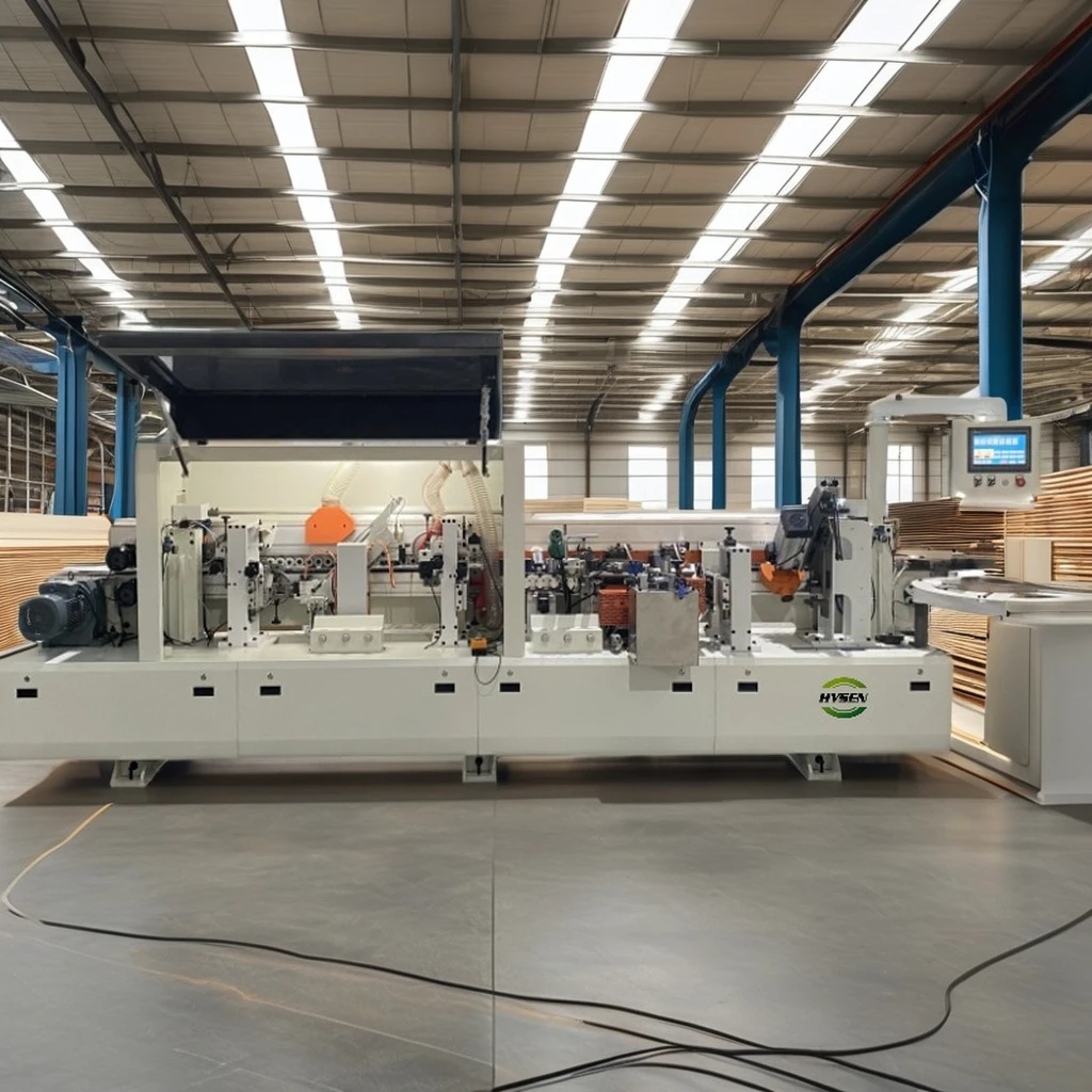 HYSEN incline and straight High-speed Fully Auto 45 Degree Bevel edge banding machine for MDF melamine Bevel Edge Bander