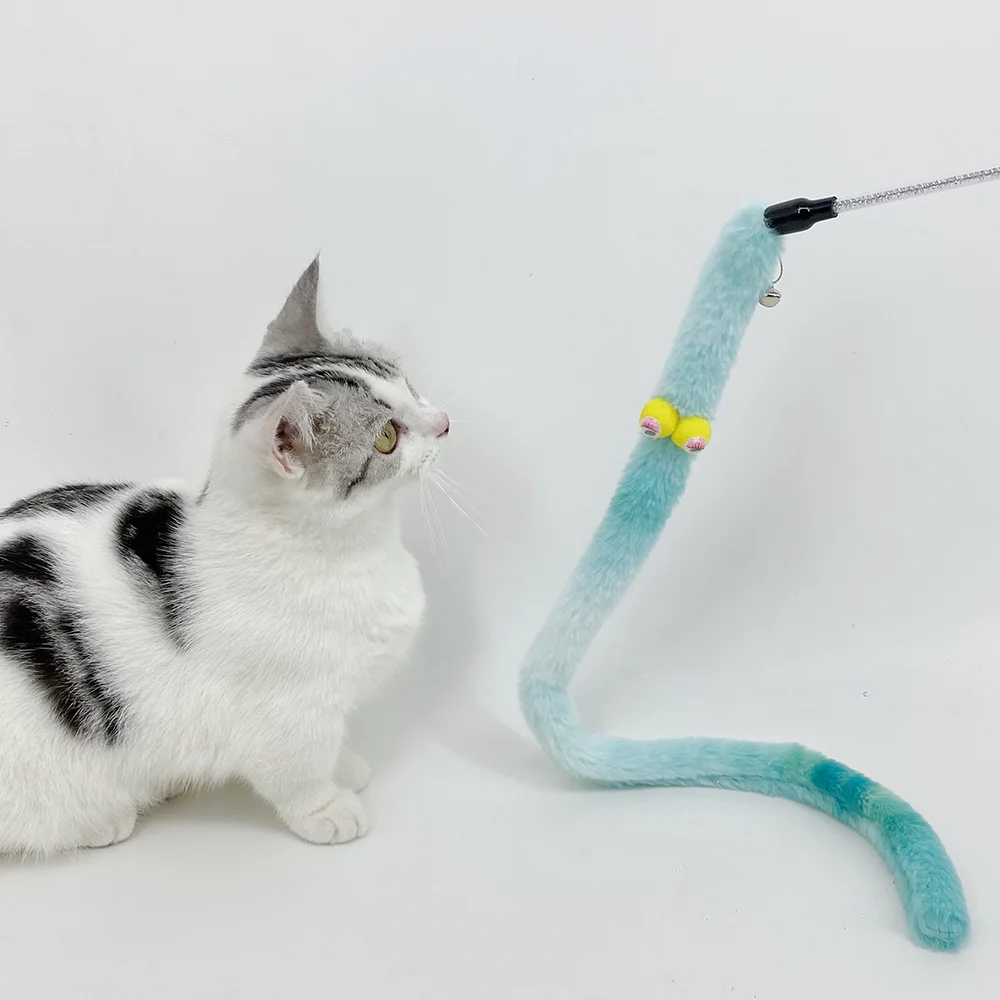 Big Eyes Interactive Cat Toy Plush Funny Kitten Cat Wand Stick With Fluff With Bells