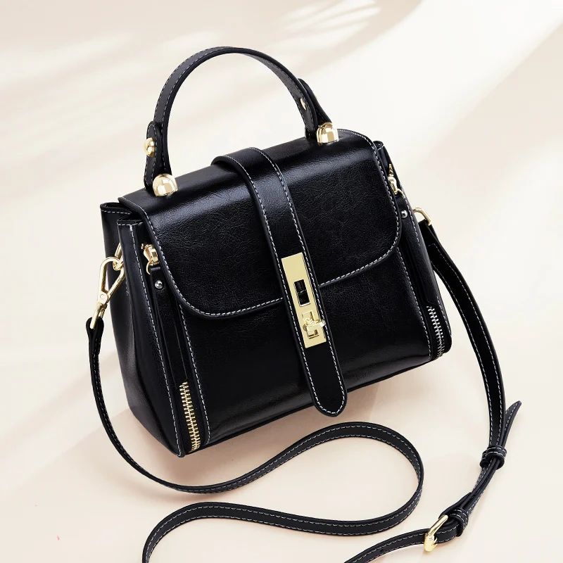 Luxury oiled wax real leather fashion shoulder hand bag clutch manufacturer custom logo purse handbags ladies