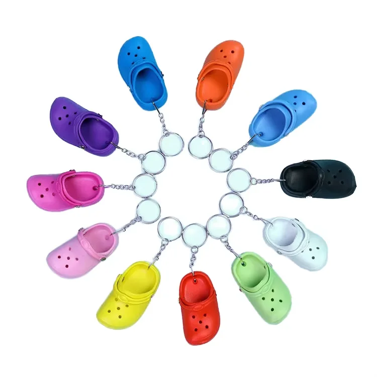 Wholesale EVA Foam Hole Sandal Slipper Beach Shoes Key Chain 3D Rubber PVC Keyring Pendant Croc Shoe Keychain