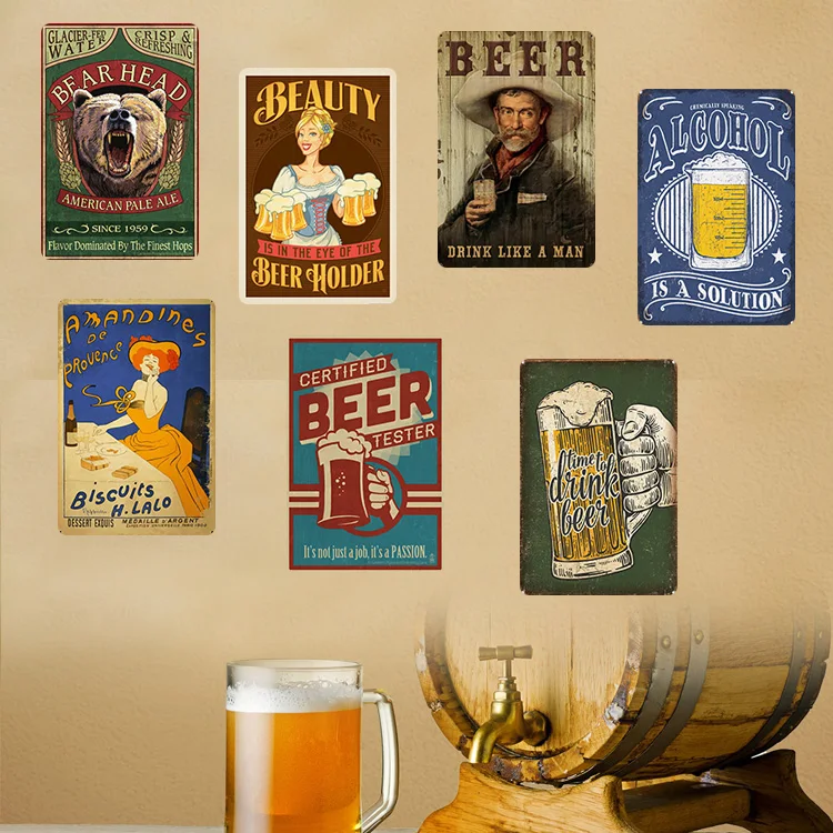Retro Metal Sign Painting Art Poster Garage Pub Bar Living Room Hotel Decor Vintage Tin Plate Metal Poster beer sign