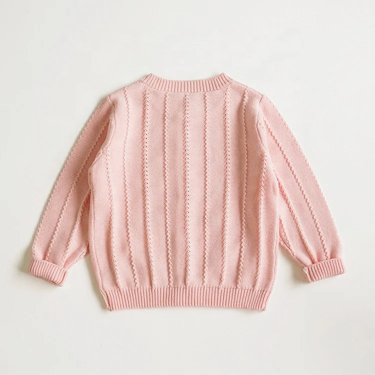 Korean Style Custom Baby Girl Winter Clothes Cotton Knitted Hand Embroidery Baby Child Kids Girls Sweaters