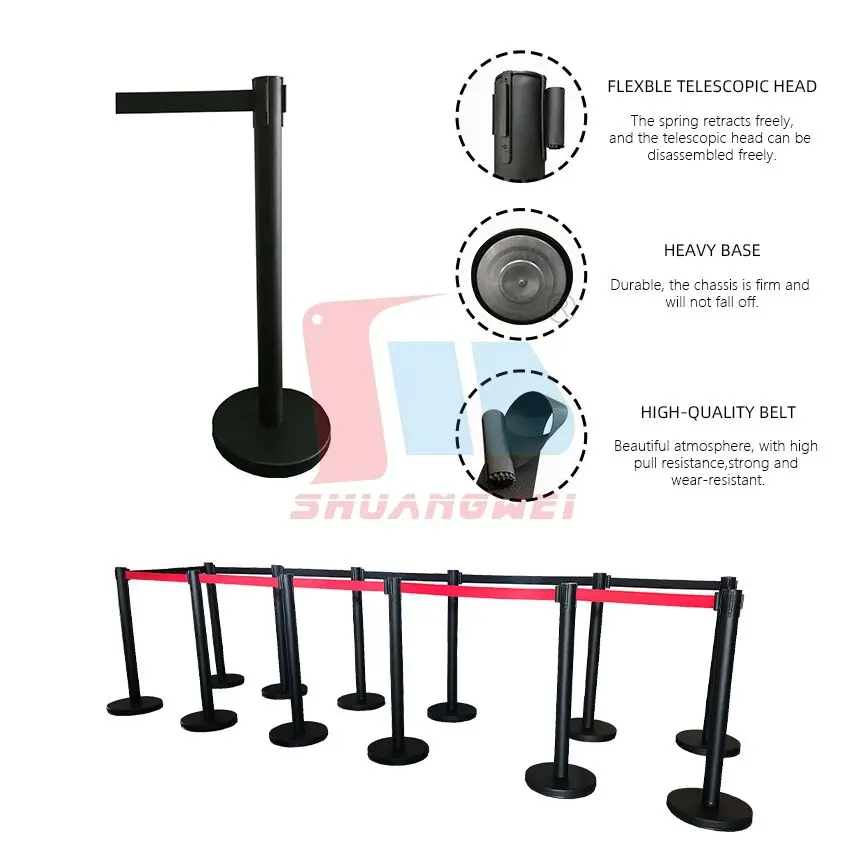 Belt Stanchion Queue Barriers Security Pole Posts Crowd Control Stanchion with 2M Retractable Belt Stanchion Set