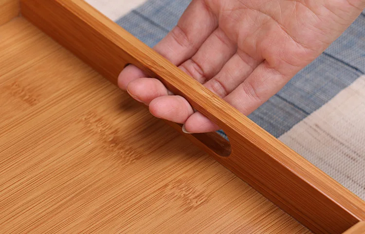 Custom Rectangle Bamboo Tea Serving Tray with Handles