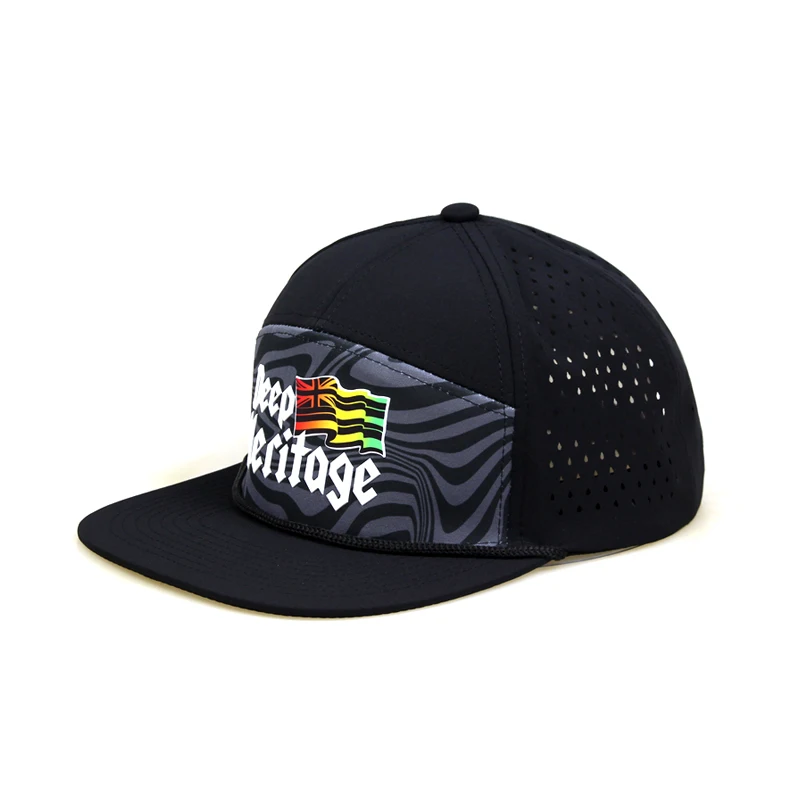 Customizable logo blank  running camo golf trucker hydro  flat bill waterproof perforated 7 panels rope snapback cap hats