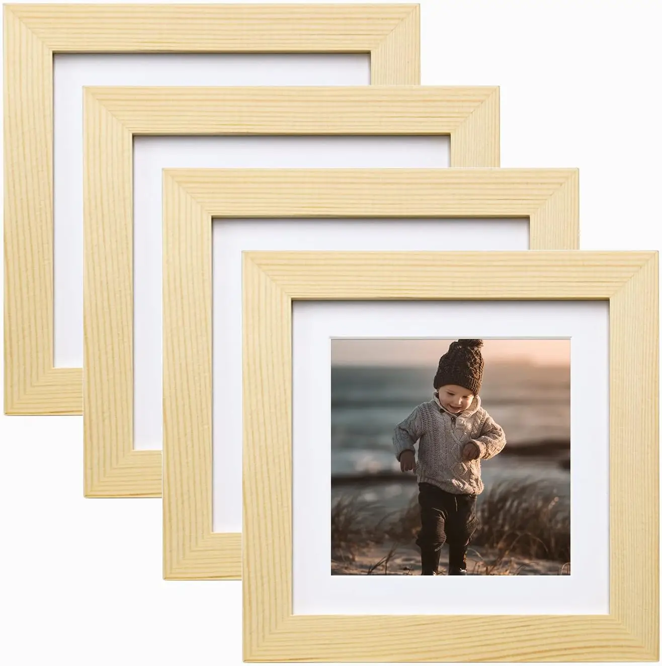 5x5 Picture Frames Natural Wood Frames Square with Acrylic Plexiglass for Pictures 4x4 With Mat,