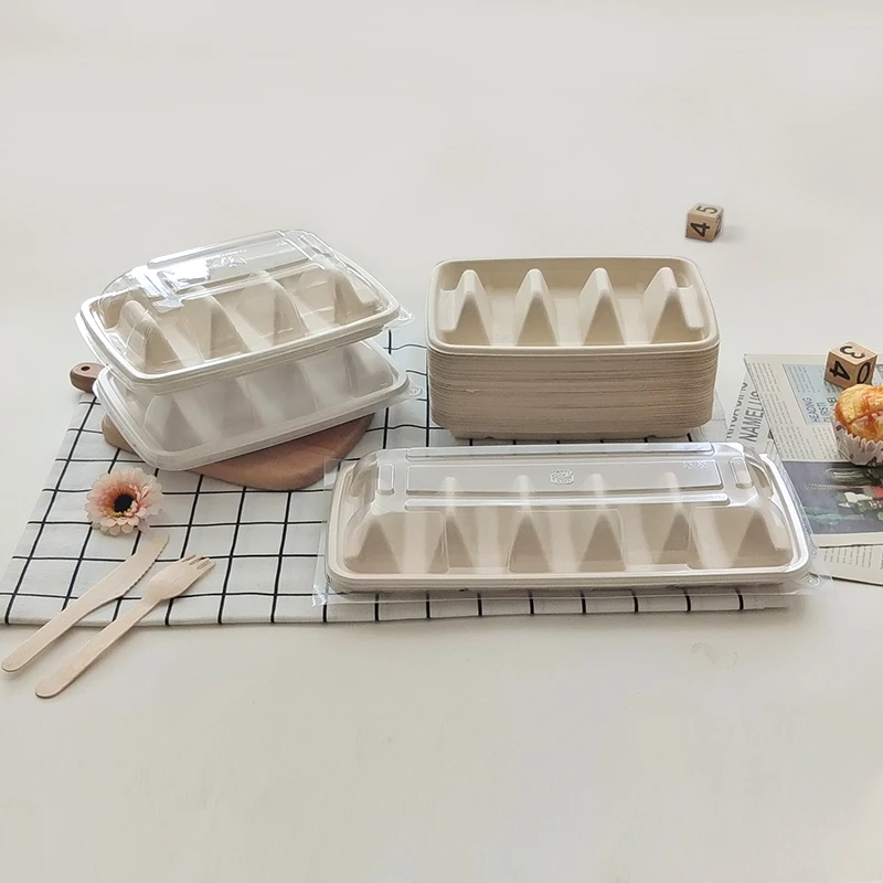 5 Compartments Bagasse Biodegradable Taco Disposable Takeaway Bagasse Food Tray