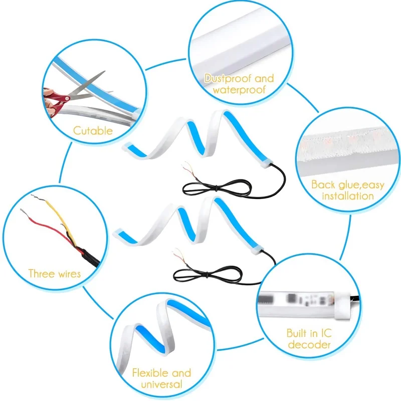 C0857 1pcs Car LED Lighting Strip Daytime Running Lights Flexible Waterproof Strips Light 12V Car Accessories Auto Headlight