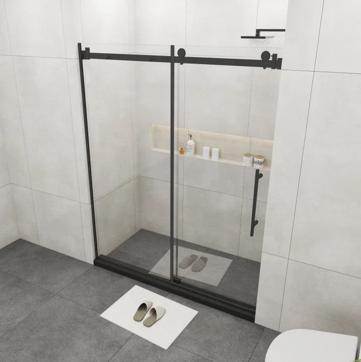 United States Warehouse dropshipping  black framed shower door with clear glass and handles