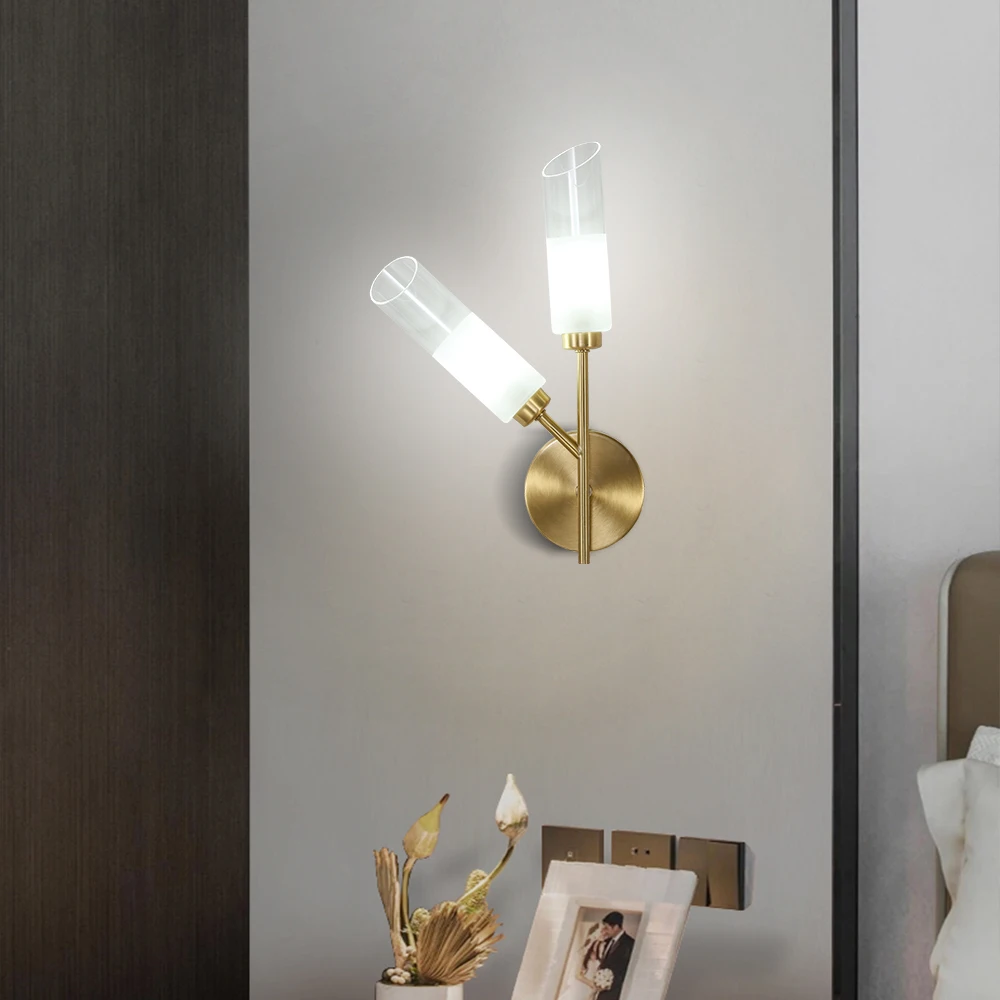 Wholesale Modern Gold Glass Material Hotel Wall Lamp Indoor 2 Light Wall Sconces