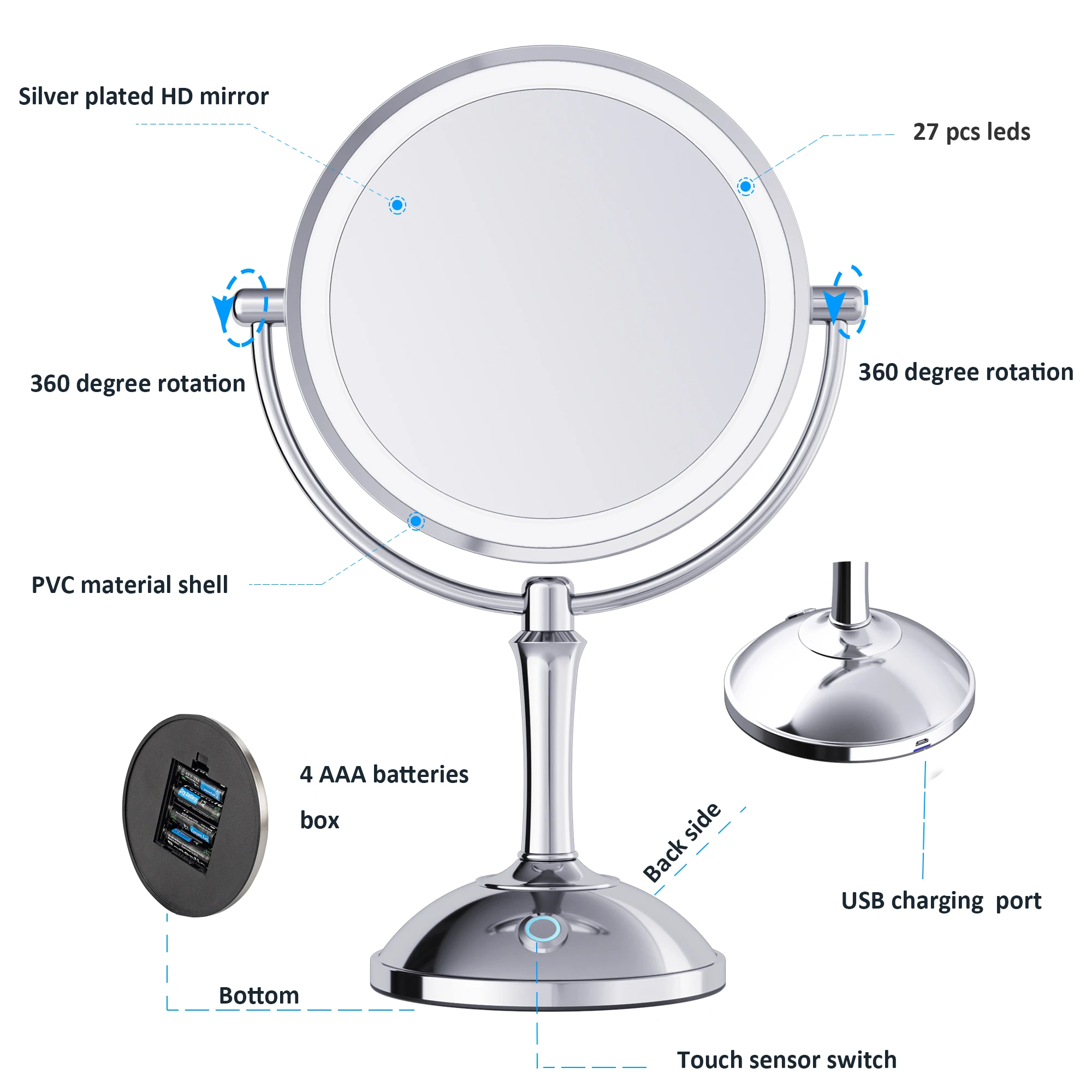 8 Inch Wholesale Metal Magnifying Standing Modern Dressing Table Cosmetic Mirror Made In China