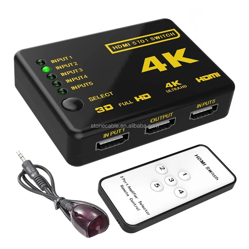 
5 In 1 Out HDMI Switcher 5x1 4K 30Hz 5 Ports HDMI Switch With Remote Control IR Receiver - 4K HDMI 5 Port 