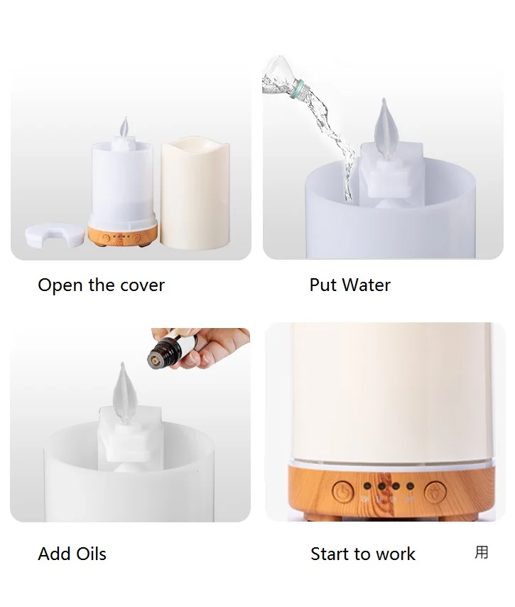 Mini Candle Fire Oils Aromatherapy Diffuser,130ml Mini Wood Grain Candle Cool Mist Water Humidifier