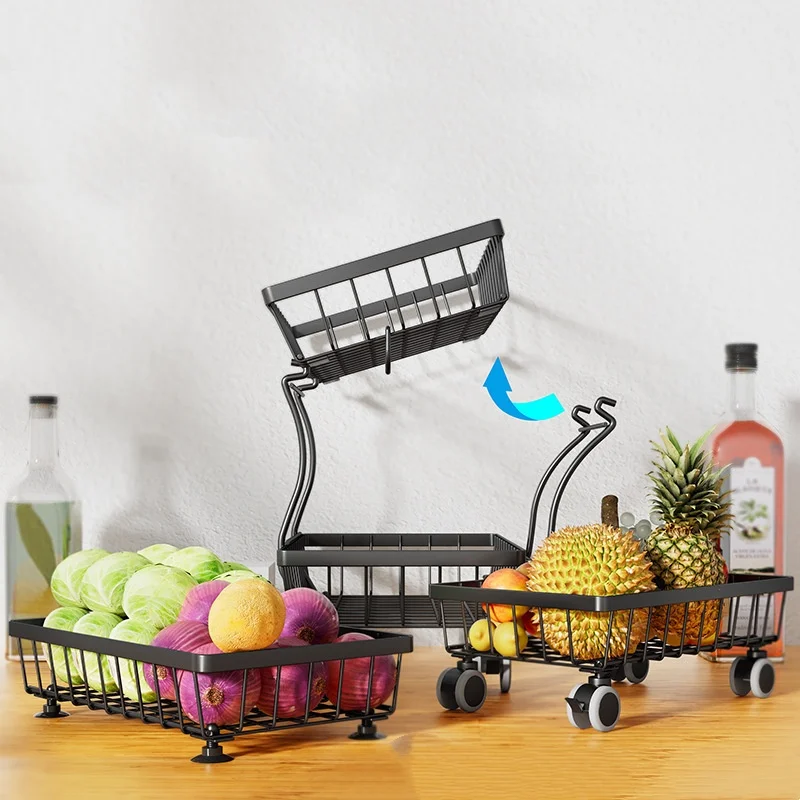 Allogogo Auxiliary Trolley With Wheels Fruit And Vegetable Storage Trolley Removable 4 Tier 5 Tier Non-slip Feet Metal Basket