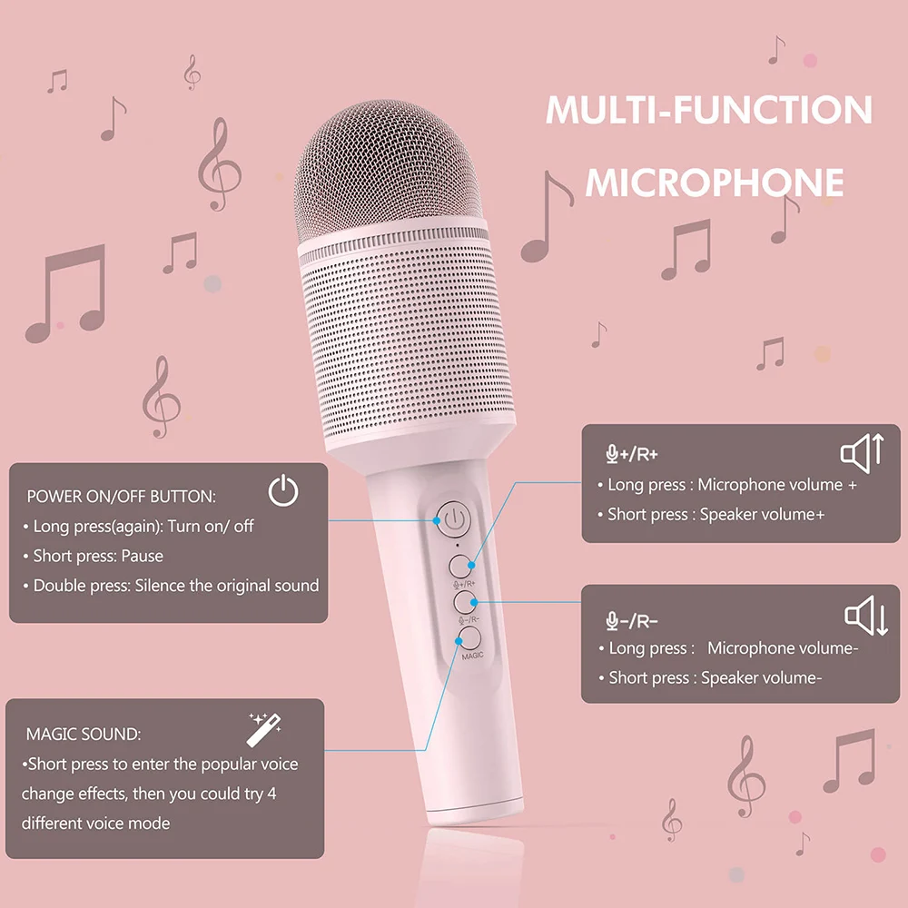 Portable Mic Handheld Wireless Karaoke Microphone for Home Party KTV Music Singing Playing