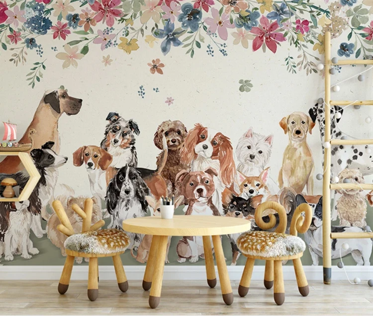 Cute puppies dog wallpaper designs home decor flower children 3d wall mural wallpaper